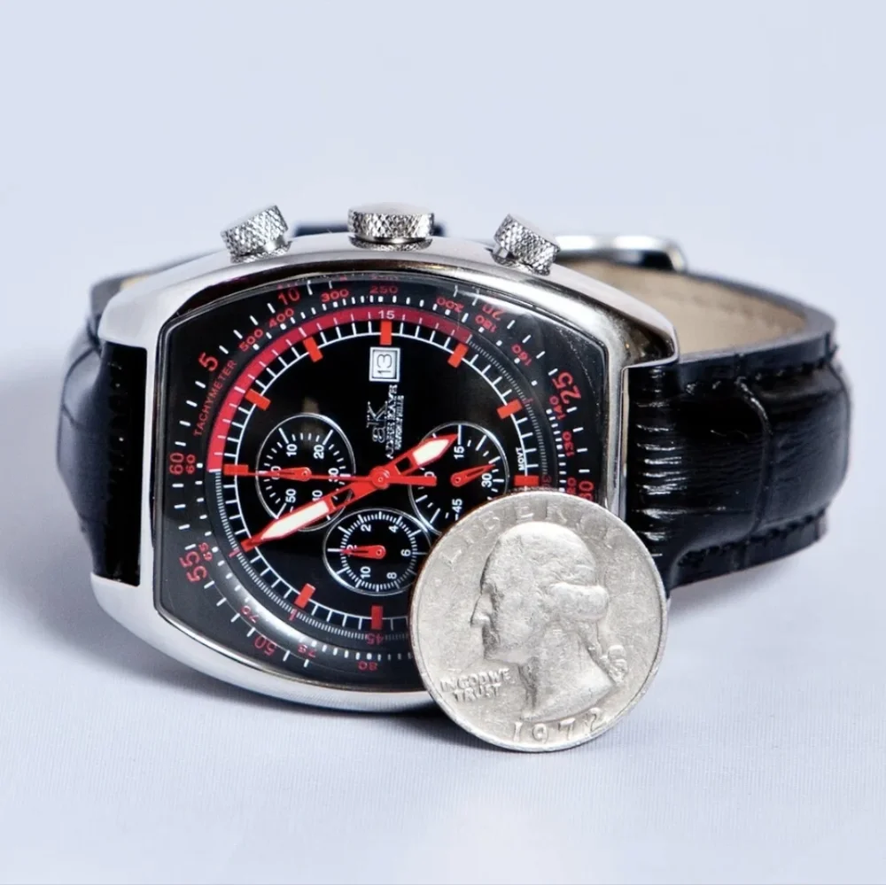 Adee Kaye Men's Black Leather Chronograph Watch